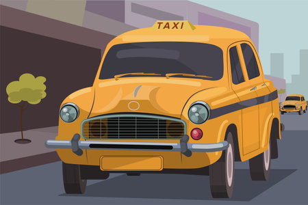 Indian yellow color taxi Kolkataのイラスト素材