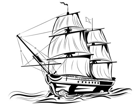 Vintage sailing ship. Seafaring, sailer concept. Sketch vector illustrationのイラスト素材