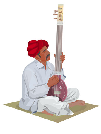 Indian folk musician, Vector design of artist playing folk musicのイラスト素材