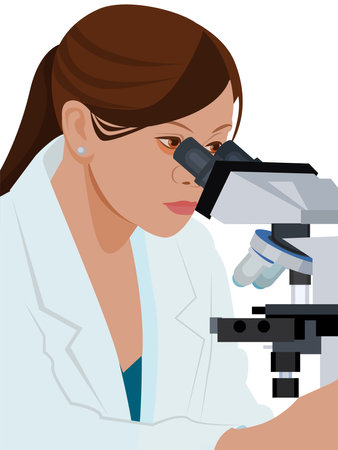 Medical doctor female working with a microscope at Lab.のイラスト素材
