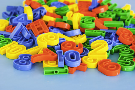 Arabic numerals and markers associated with mathematics. Learning materials for students in kindergarten.の写真素材