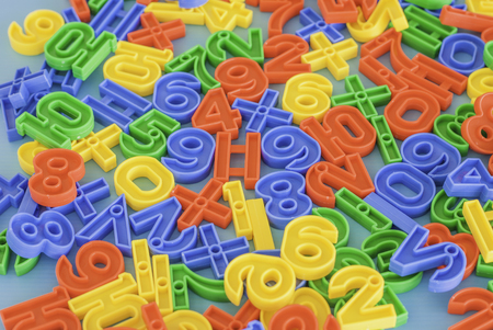 Arabic numerals and markers associated with mathematics. Learning materials for students in...