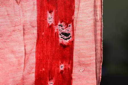 Old and worn clothes hang on the clothes line.の写真素材