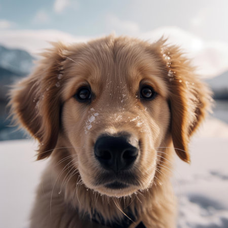 A close up look of a dog looking at the cameraの素材