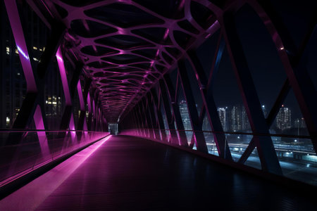Purple-Lit Bridge Nightscape. AI Generatedの素材