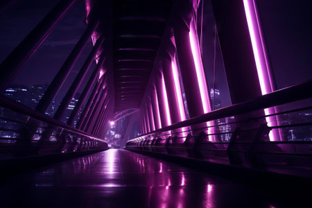 Purple-Lit Bridge Nightscape. AI Generatedの素材