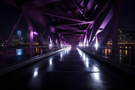 Purple-Lit Bridge Nightscape. AI Generatedの素材