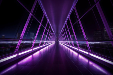 Purple-Lit Bridge Nightscape. AI Generatedの素材