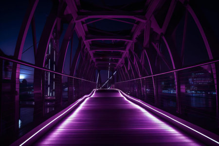 Purple-Lit Bridge Nightscape. AI Generatedの素材