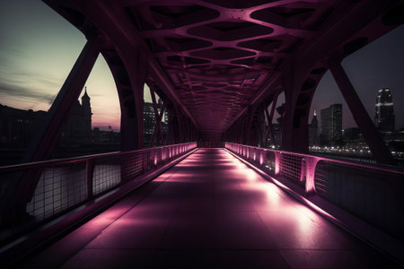 Purple-Lit Bridge Nightscape. AI Generatedの素材
