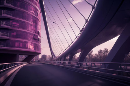 Purple-Lit Bridge Nightscape. AI Generatedの素材