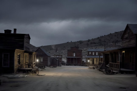 Night Hunt Village Scene, AI Generatedの素材