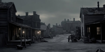 Night Hunt Village Scene, AI Generatedの素材