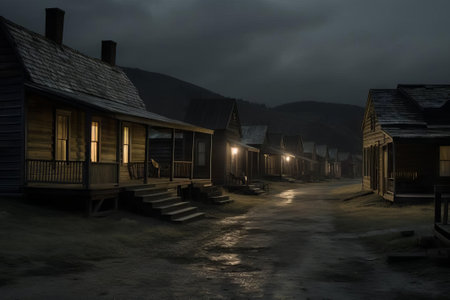 Night Hunt Village Scene, AI Generatedの素材
