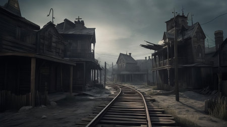 Night Hunt Village Scene, AI Generatedの素材