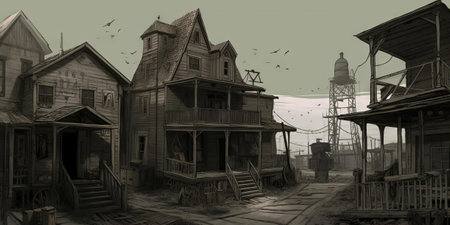 Night Hunt Village Scene, AI Generatedの素材