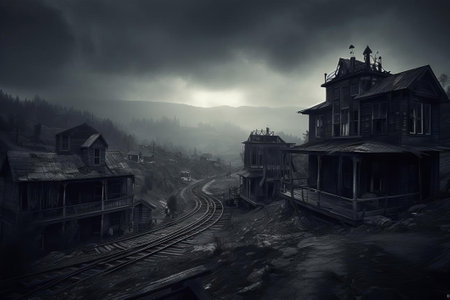 Night Hunt Village Scene, AI Generatedの素材