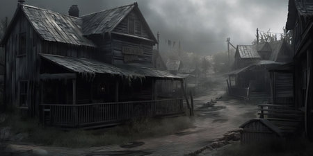 Night Hunt Village Scene, AI Generatedの素材