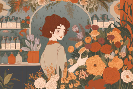 Floral Shop Lady: Enchanting Art, AI Generatedの素材