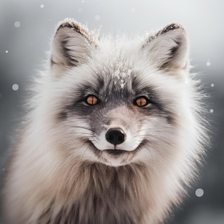 Joyful White Fox Close-Up, AI Generatedの素材