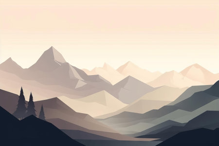 Distant Mountain Peaks Painting, AI Generatedの素材