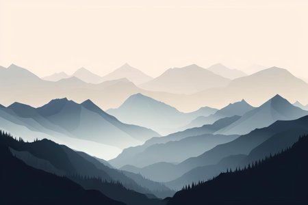 Distant Mountain Peaks Painting, AI Generatedの素材
