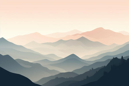 Distant Mountain Peaks Painting, AI Generatedの素材