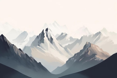 Distant Mountain Peaks Painting, AI Generatedの素材