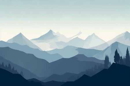 Distant Mountain Peaks Painting, AI Generatedの素材