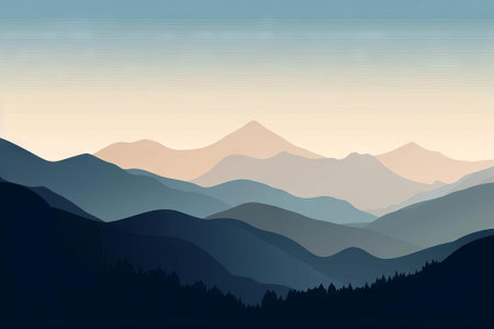 Distant Mountain Peaks Painting, AI Generatedの素材