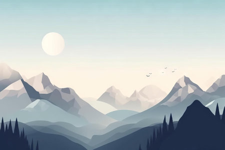 Distant Mountain Peaks Painting, AI Generatedの素材