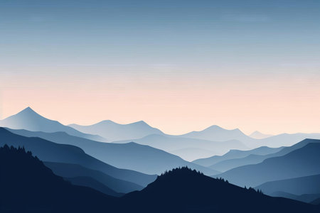 Distant Mountain Peaks Painting, AI Generatedの素材