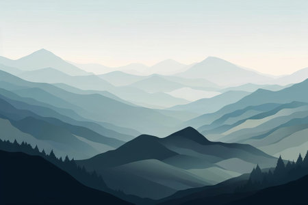 Distant Mountain Peaks Painting, AI Generatedの素材