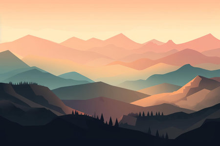 Distant Mountain Peaks Painting, AI Generatedの素材