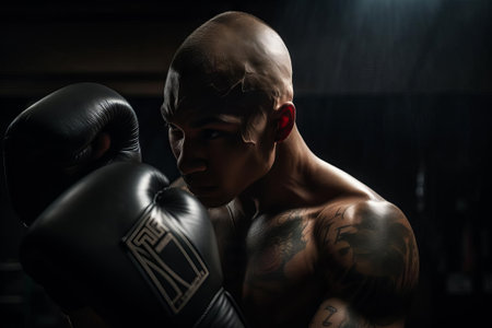 Intense Boxer in Ring, AI Generatedの素材