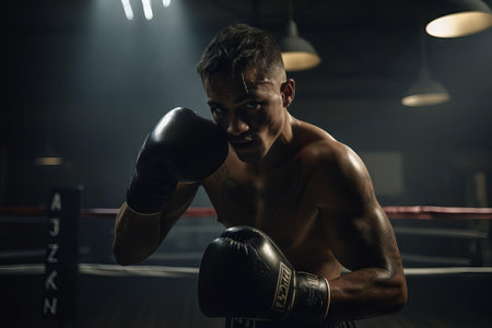 Intense Boxer in Ring, AI Generatedの素材