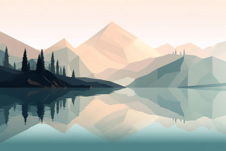 Lake Reflection Landscape AI Generatedの素材