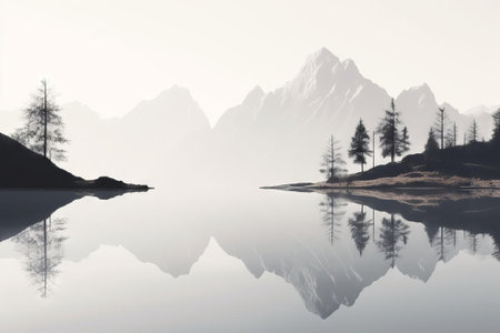 Lake Reflection Landscape AI Generatedの素材