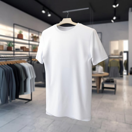 White T-Shirt Mockup Display in a clothing store AIの素材