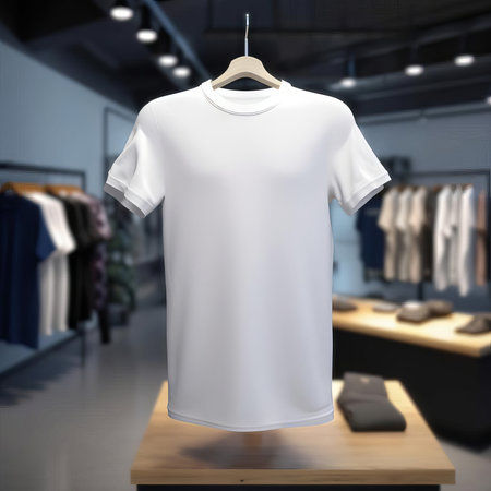 White T-Shirt Mockup Display in a clothing store AIの素材