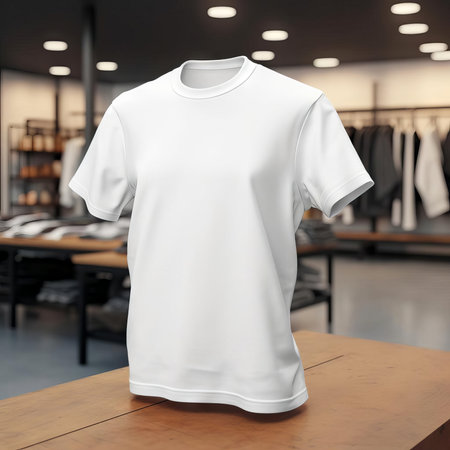 White T-Shirt Mockup Display in a clothing store AIの素材