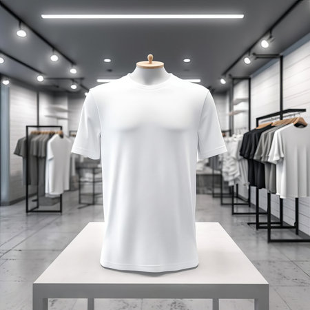 White T-Shirt Mockup Display in a clothing store AIの素材