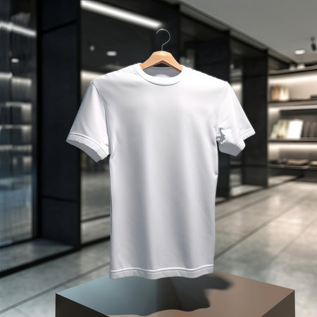 White T-Shirt Mockup Display in a clothing store AIの素材