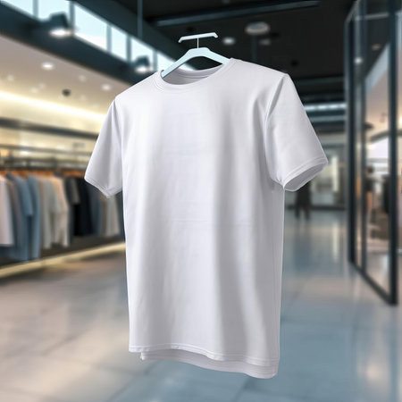White T-Shirt Mockup Display in a clothing store AIの素材