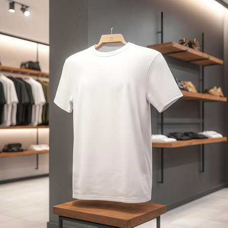 White T-Shirt Mockup Display in a clothing store AIの素材