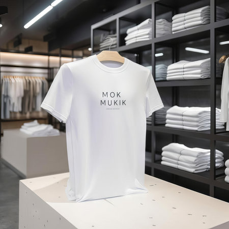 White T-Shirt Mockup Display in a clothing store AIの素材
