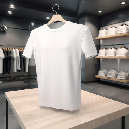 White T-Shirt Mockup Display in a clothing store AIの素材