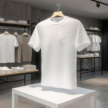 White T-Shirt Mockup Display in a clothing store AIの素材