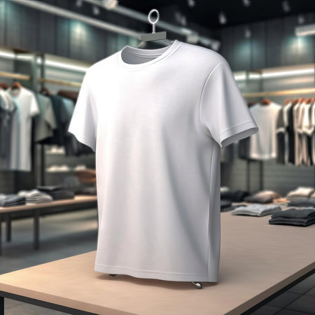 White T-Shirt Mockup Display in a clothing store AIの素材