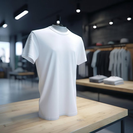 White T-Shirt Mockup Display in a clothing store AIの素材